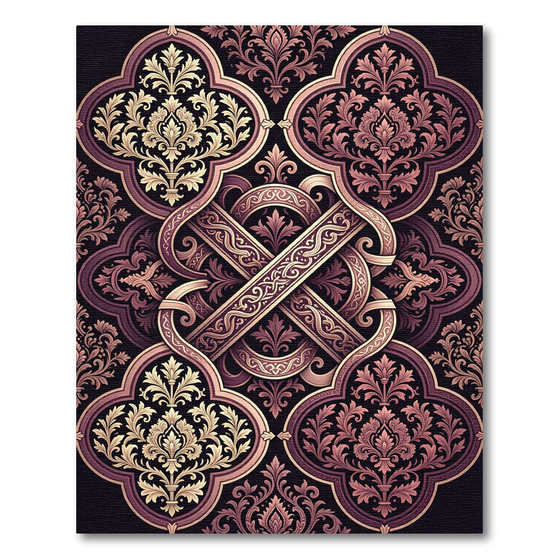 Elegant Damask Mauve Floral Scrollwork Rug