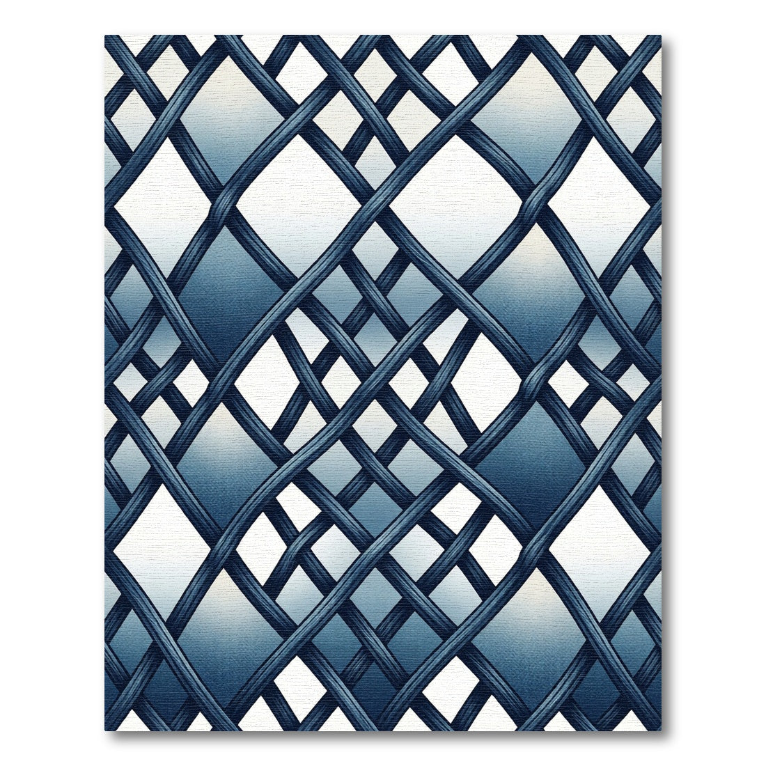 Interwoven Navy Blue Geometric Grid Rug