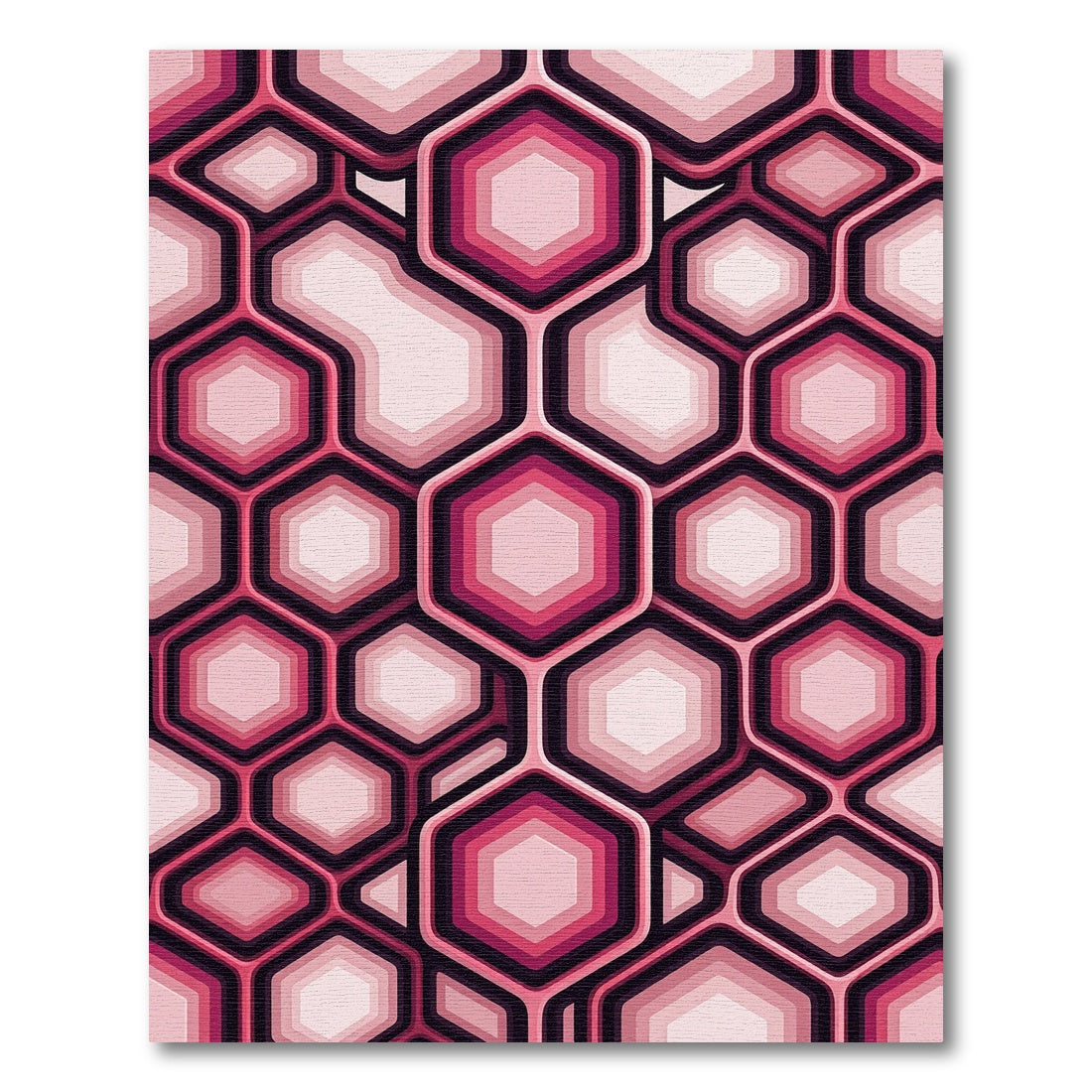 Crimson Pink Honeycomb Geometric Layers Rug