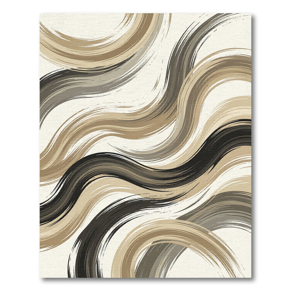 Modern Neutral Wavy Earth Tone Swirl Rug
