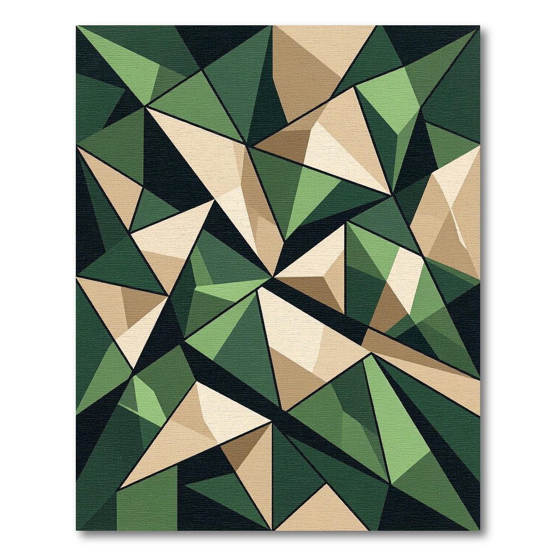 Geometric Army Green and Tan Crystal Rug