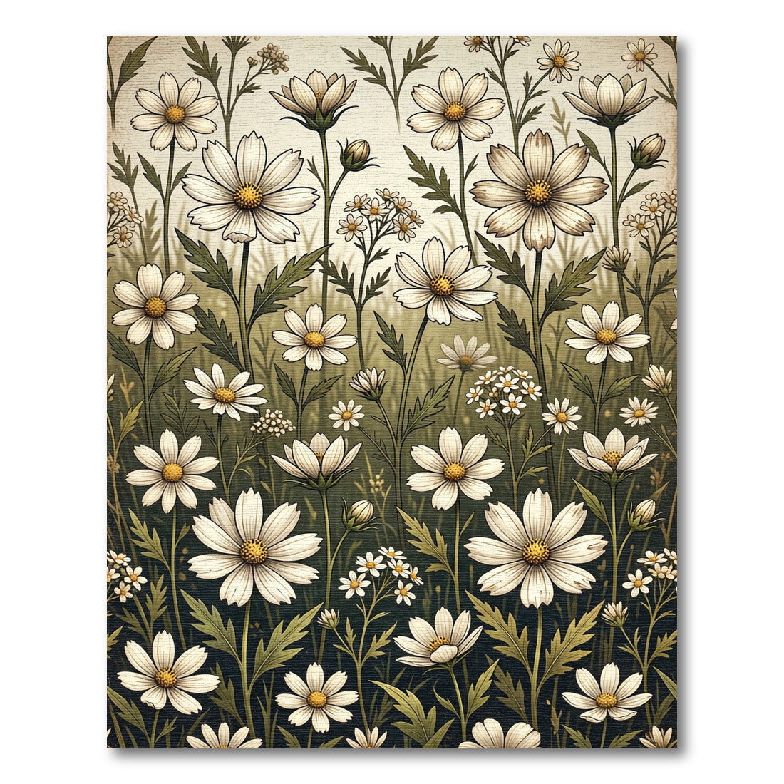 Vintage Cream Wildflower Meadow Garden Rug