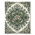 Elegant Sage Green Floral Rose Medallion Rug
