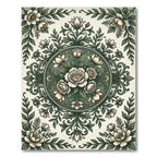 Elegant Sage Green Floral Rose Medallion Rug