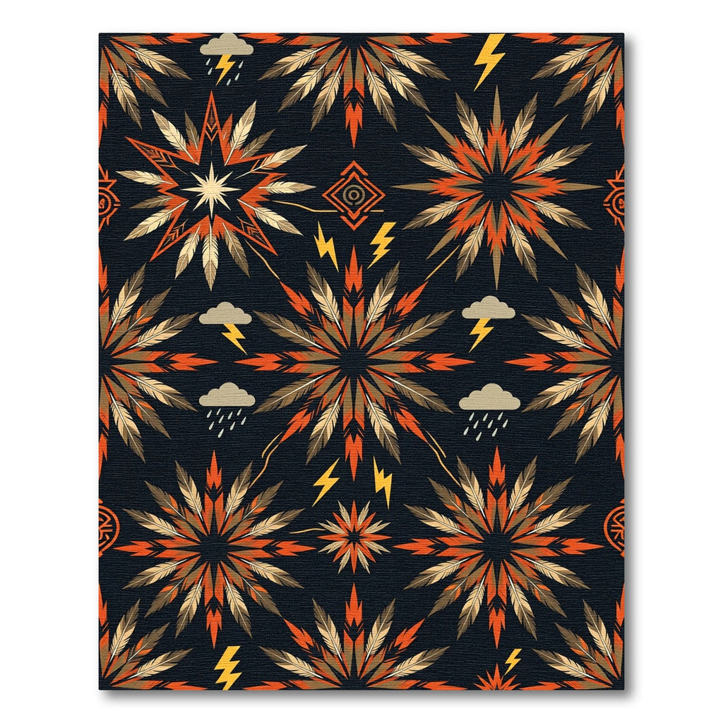 Earthy Feathered Starburst Geometric Thunderstorm Rug