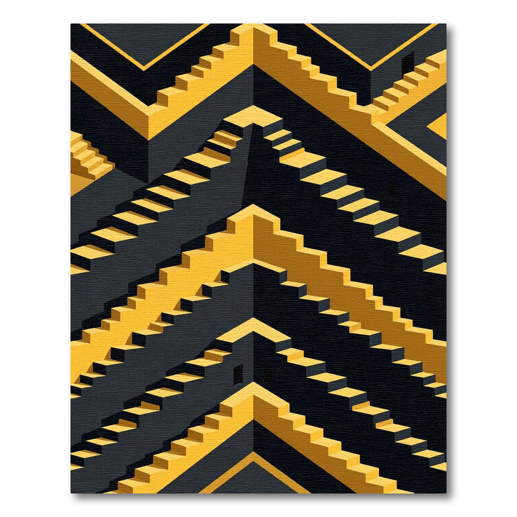 Illusionary Yellow Escher Stairs Rug