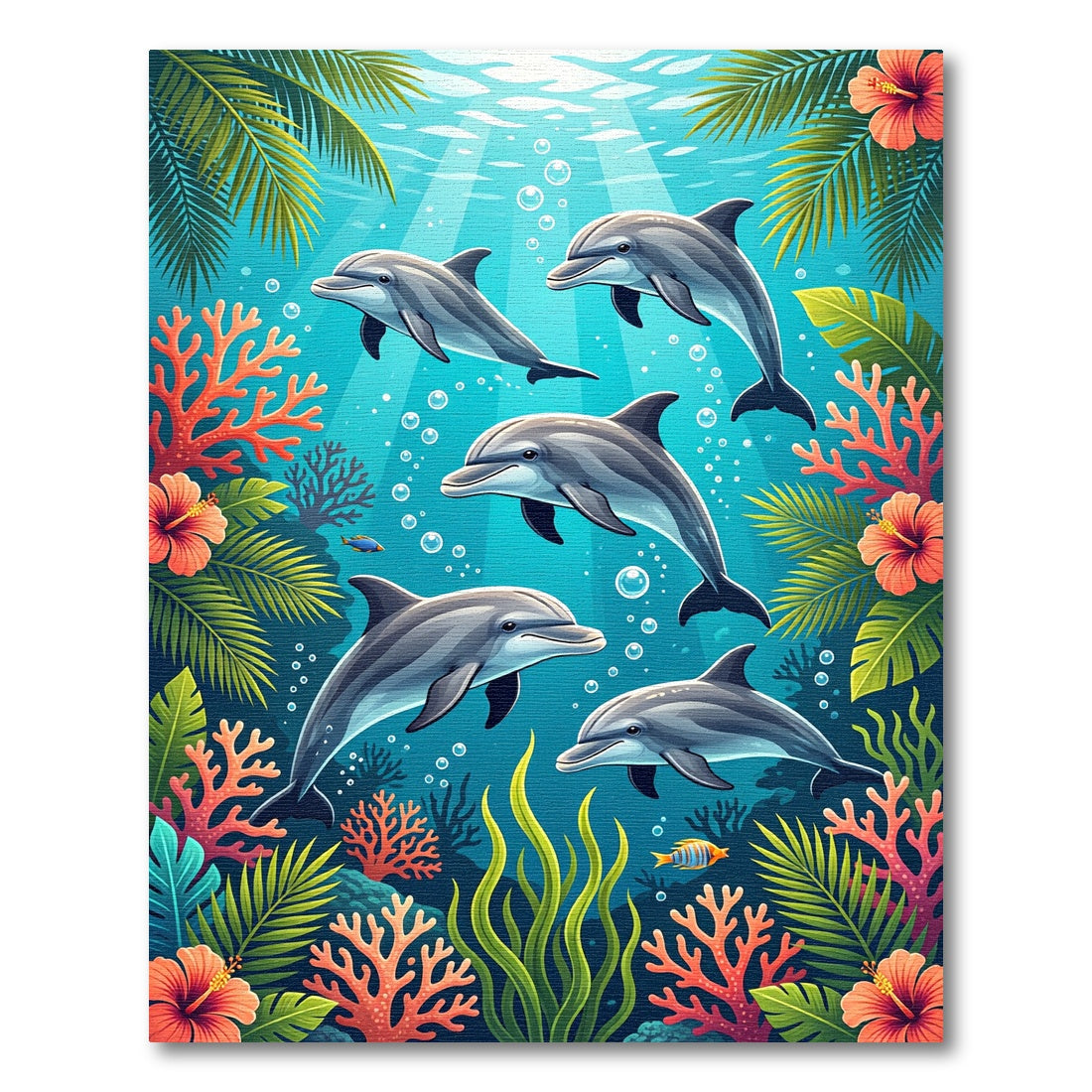 Tropical Blue Dolphin Coral Reef Ocean Rug