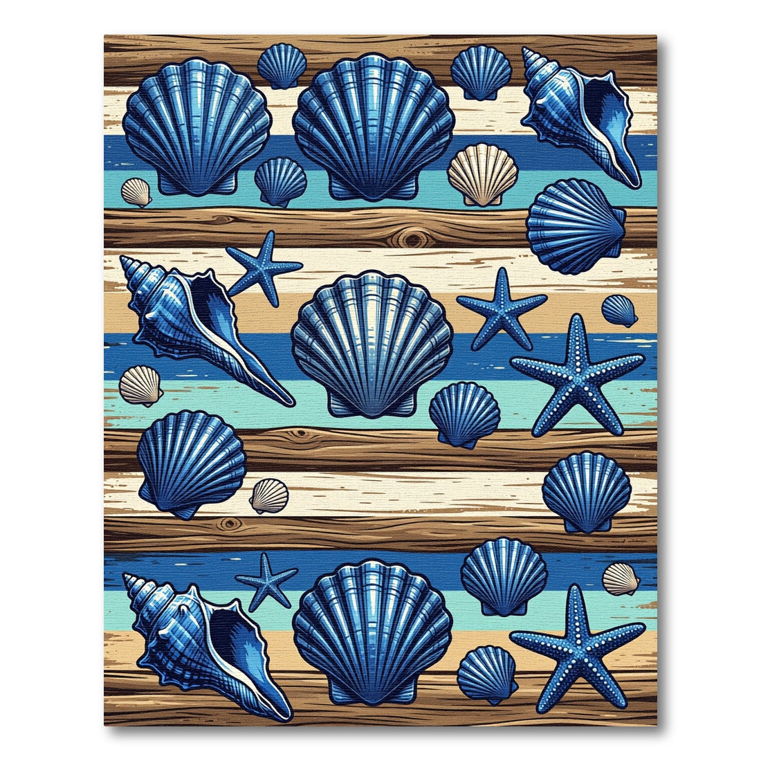 Coastal Blue Shell and Starfish Planks Rug