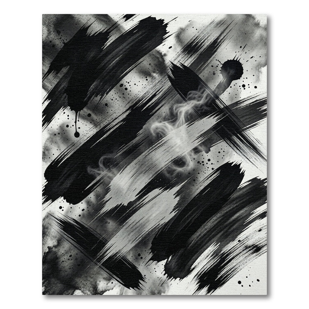 Monochromatic Abstract Charcoal Ink Stroke Rug