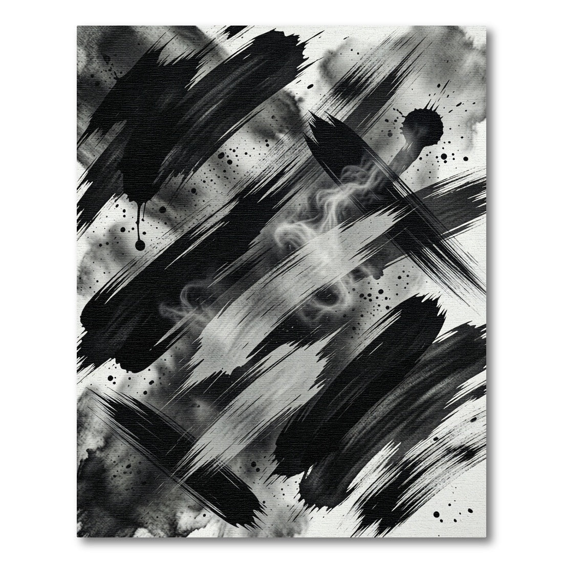 Monochromatic Abstract Charcoal Ink Stroke Rug
