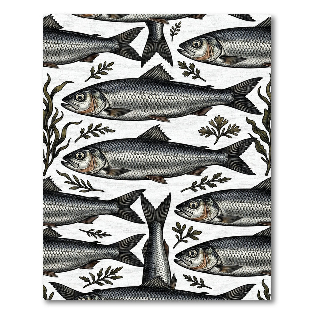 Vintage Silver Herring Botanical Illustration Rug