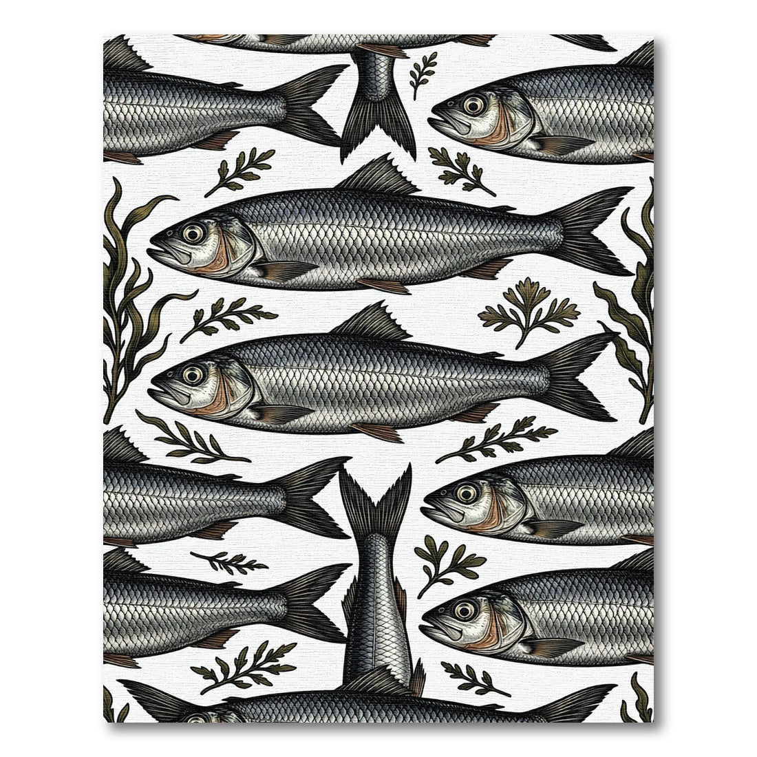 Vintage Silver Herring Botanical Illustration Rug