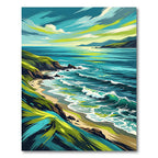 Emerald Coastal Impressionist Wave Landscape Rug