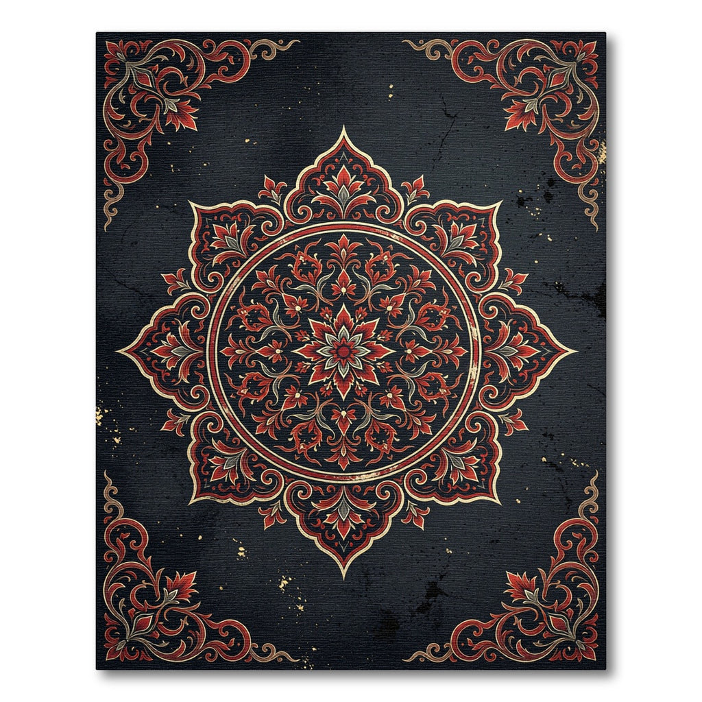 Midnight Crimson Floral Medallion Rug