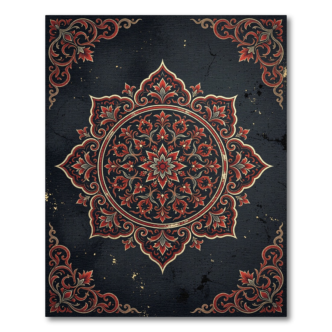 Midnight Crimson Floral Medallion Rug