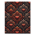Ornate Red Heart Scrollwork Damask Rug