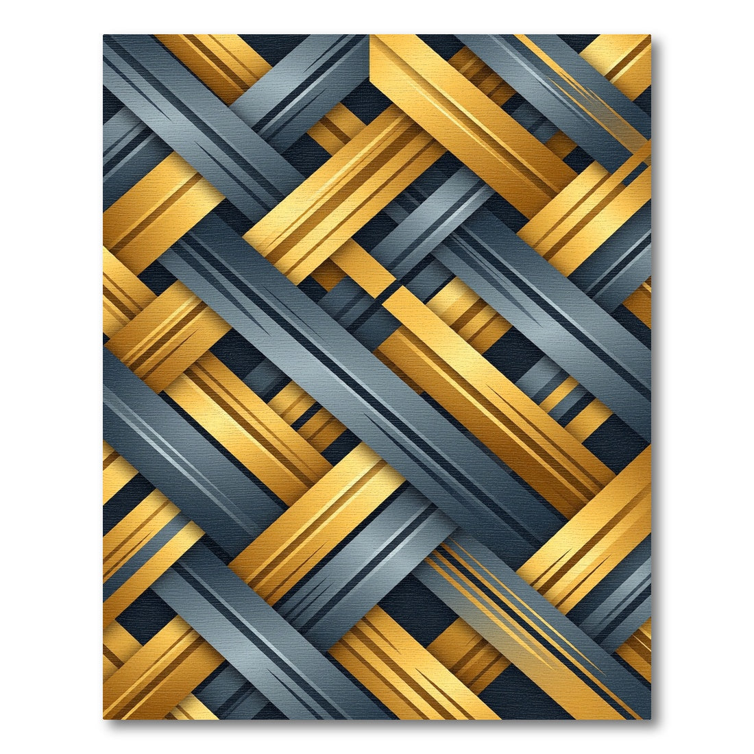 Metallic Gold and Slate Interwoven Grid Rug
