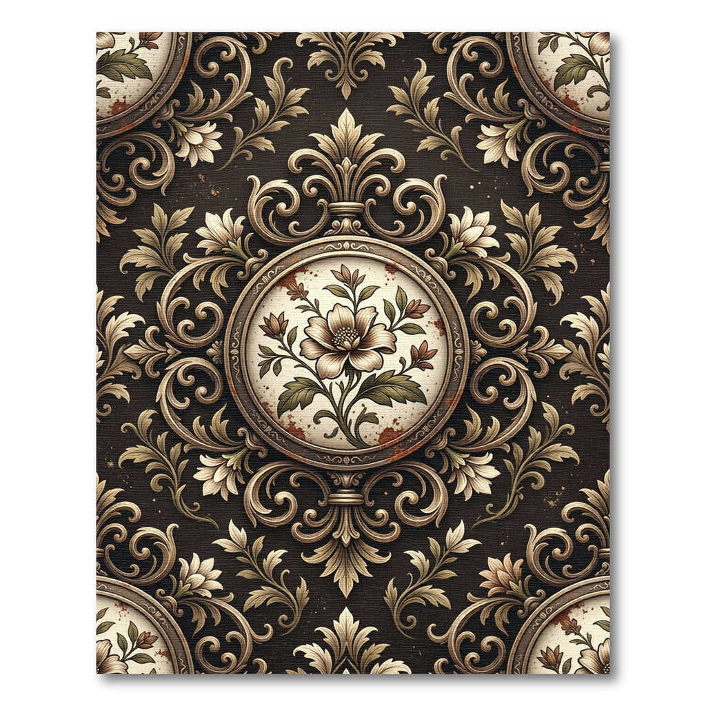 Antique Floral Medallion Scroll Rug