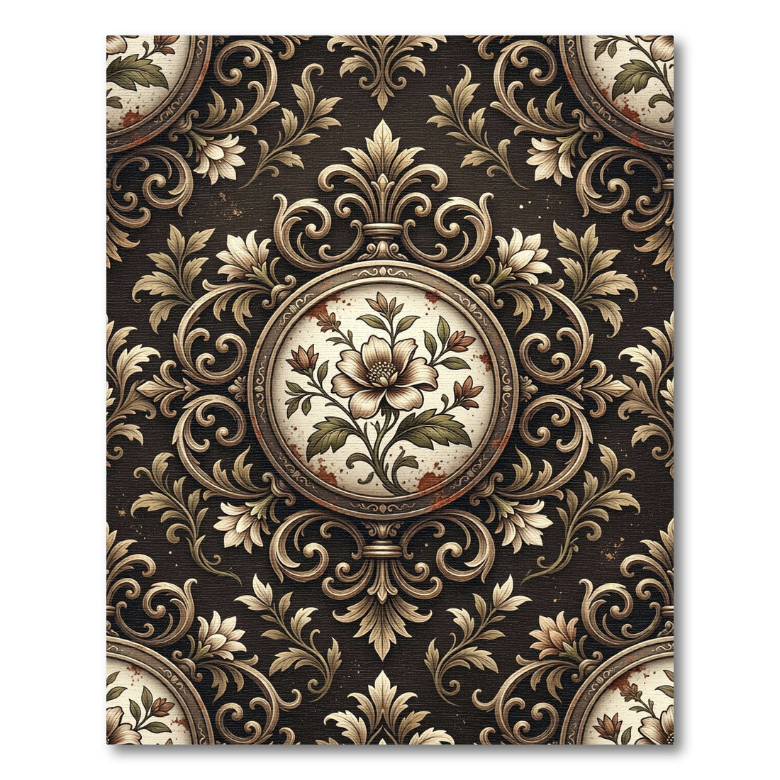 Antique Floral Medallion Scroll Rug