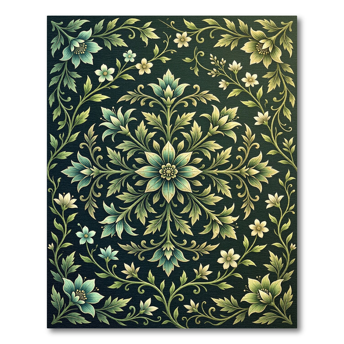Elegant Green Botanical Floral Medallion Rug