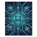 Luminous Blue Cyber Circuit Grid Rug