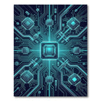 Luminous Blue Cyber Circuit Grid Rug