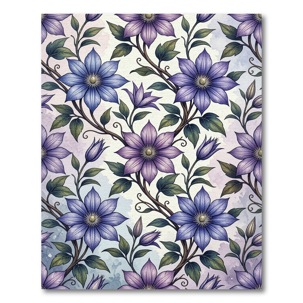 Elegant Purple Clematis Botanical Floral Rug
