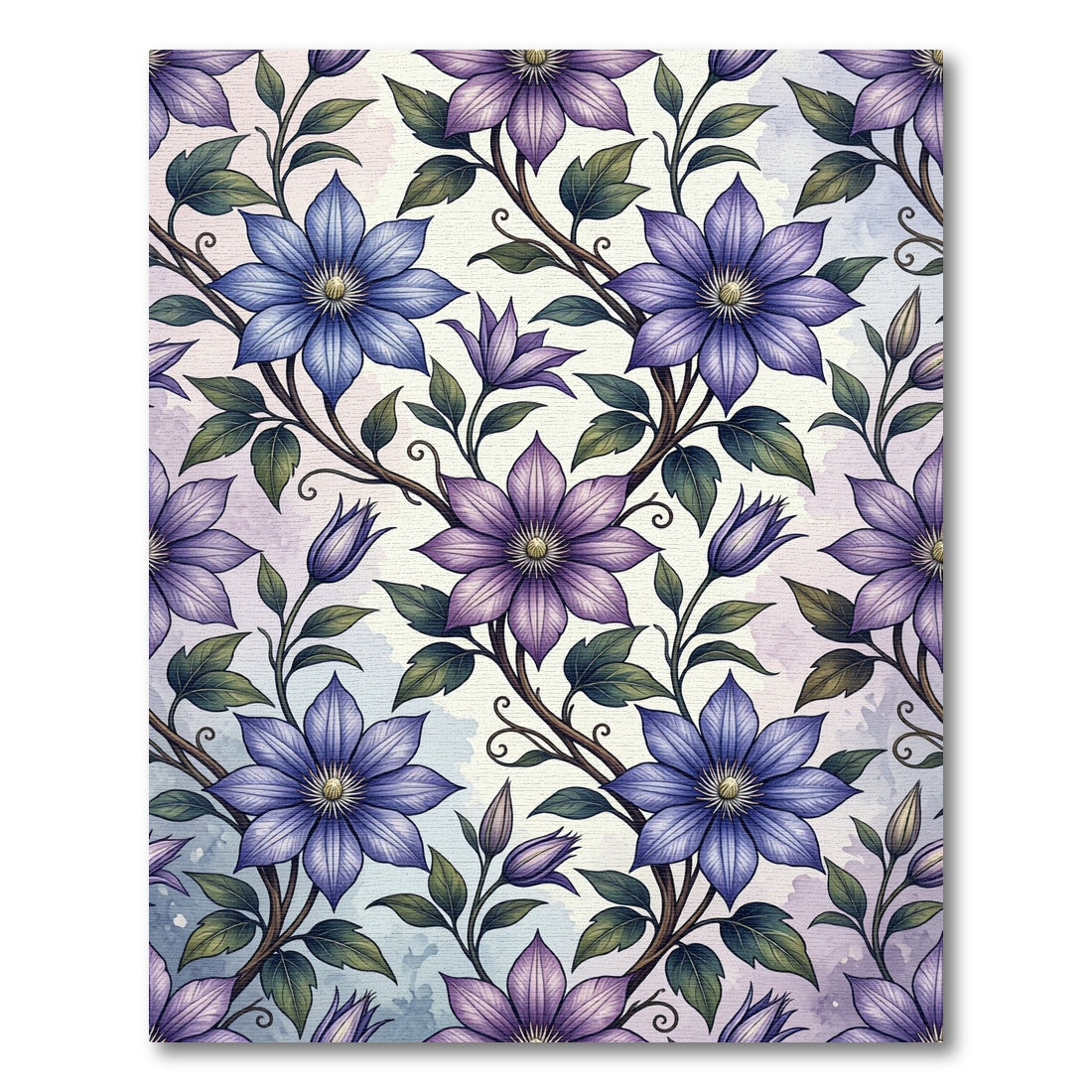 Elegant Purple Clematis Botanical Floral Rug