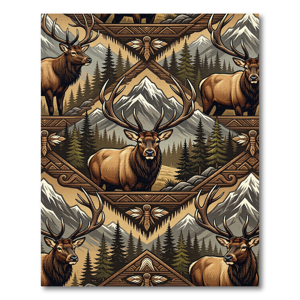 Rustic Elk Mountain Geometric Earthy Tapestry Rug