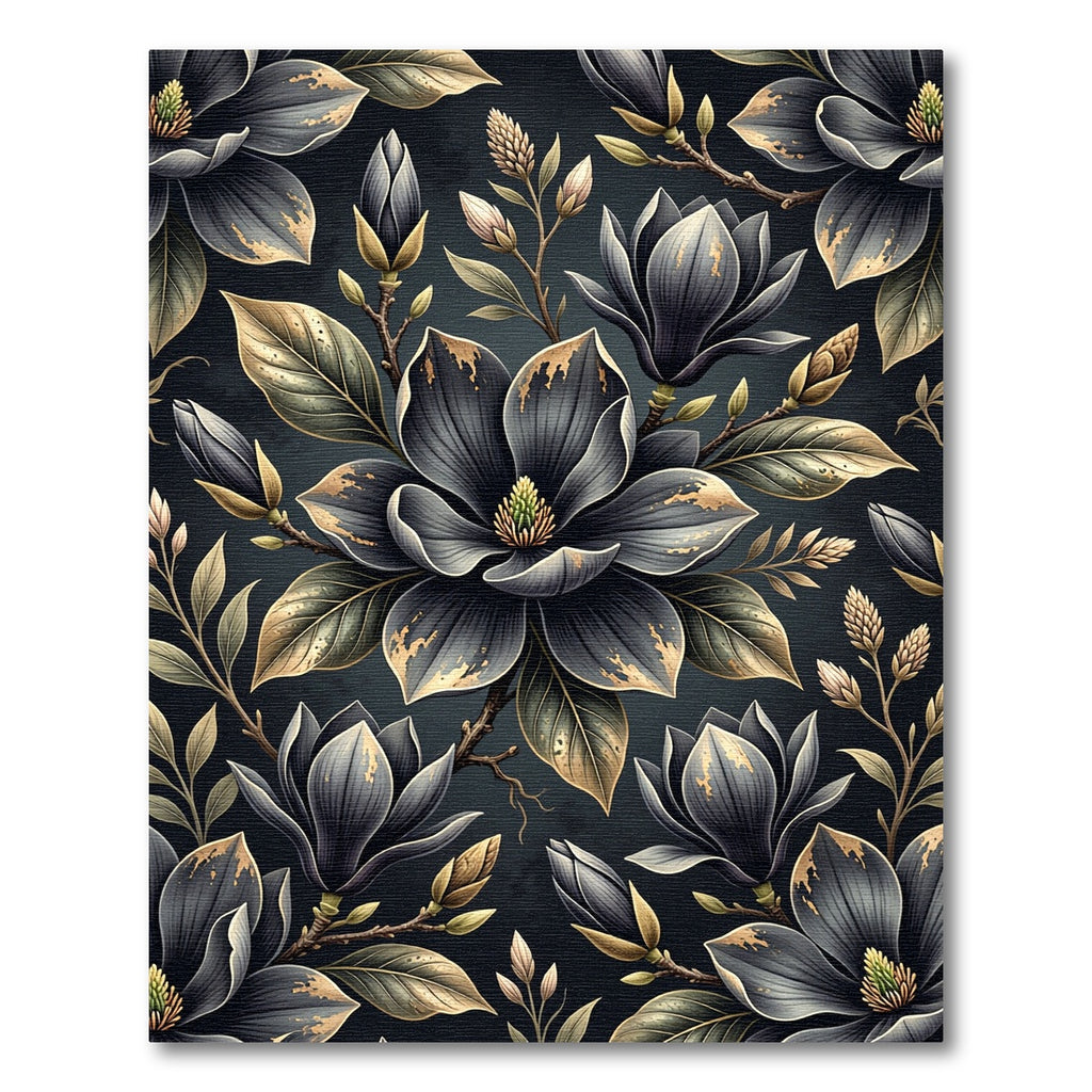 Dark Gray Magnolia Floral Branches Rug