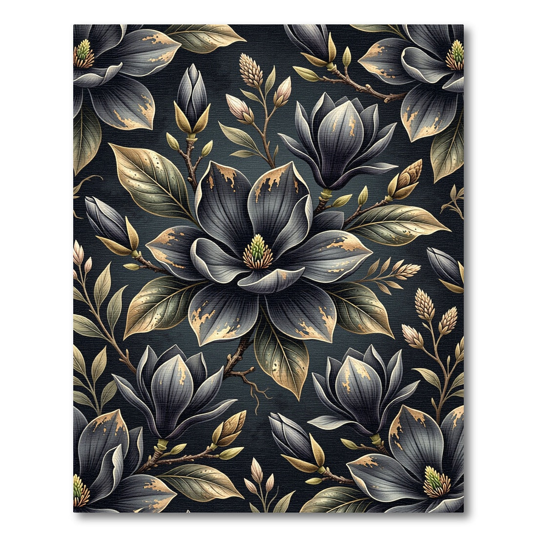 Dark Gray Magnolia Floral Branches Rug