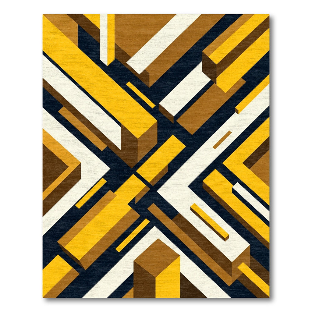 Geometric Golden Ochre Abstract Isometric Rug