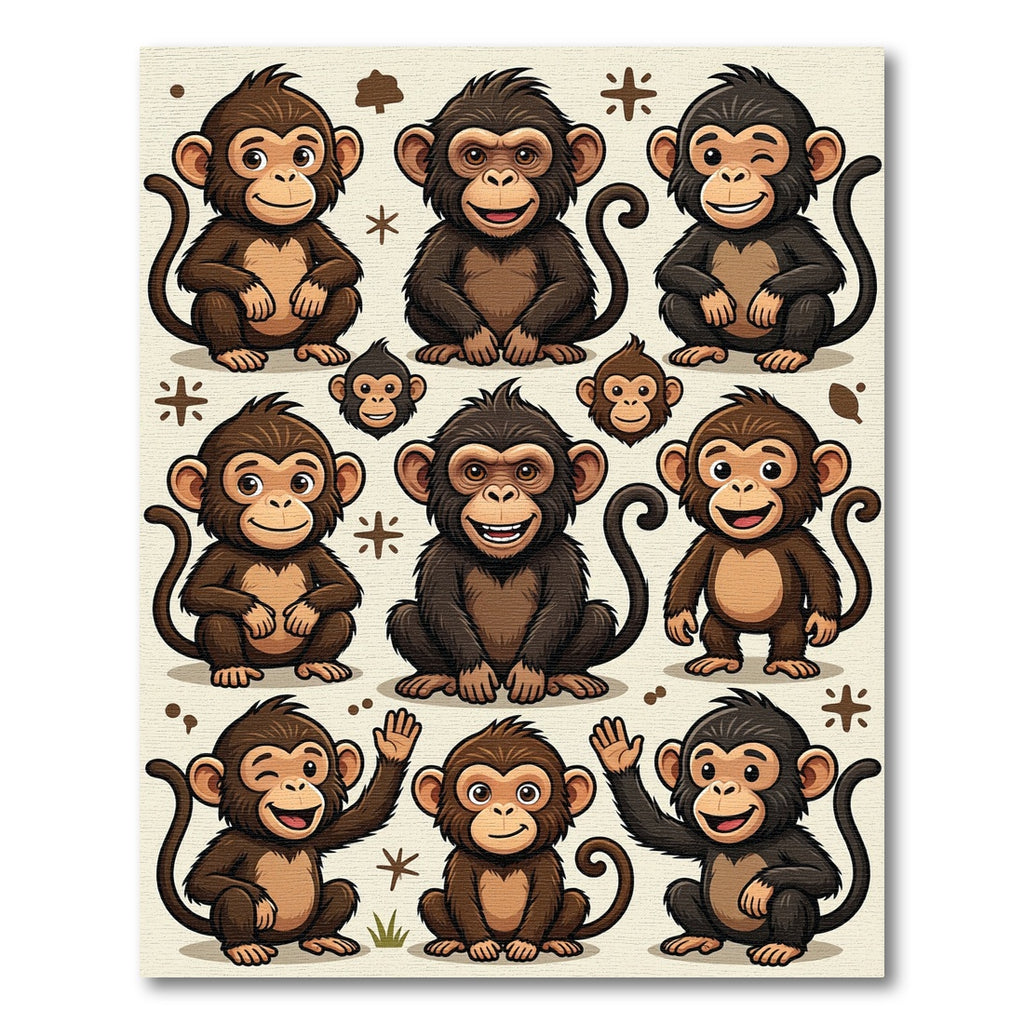 Playful Brown Monkey Illustration Rug