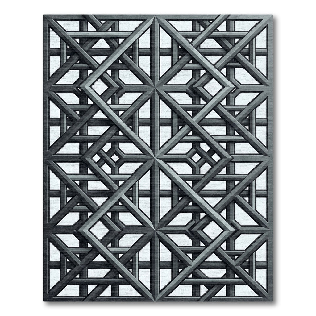 Sophisticated Charcoal Interlocking Geometric Grid Rug