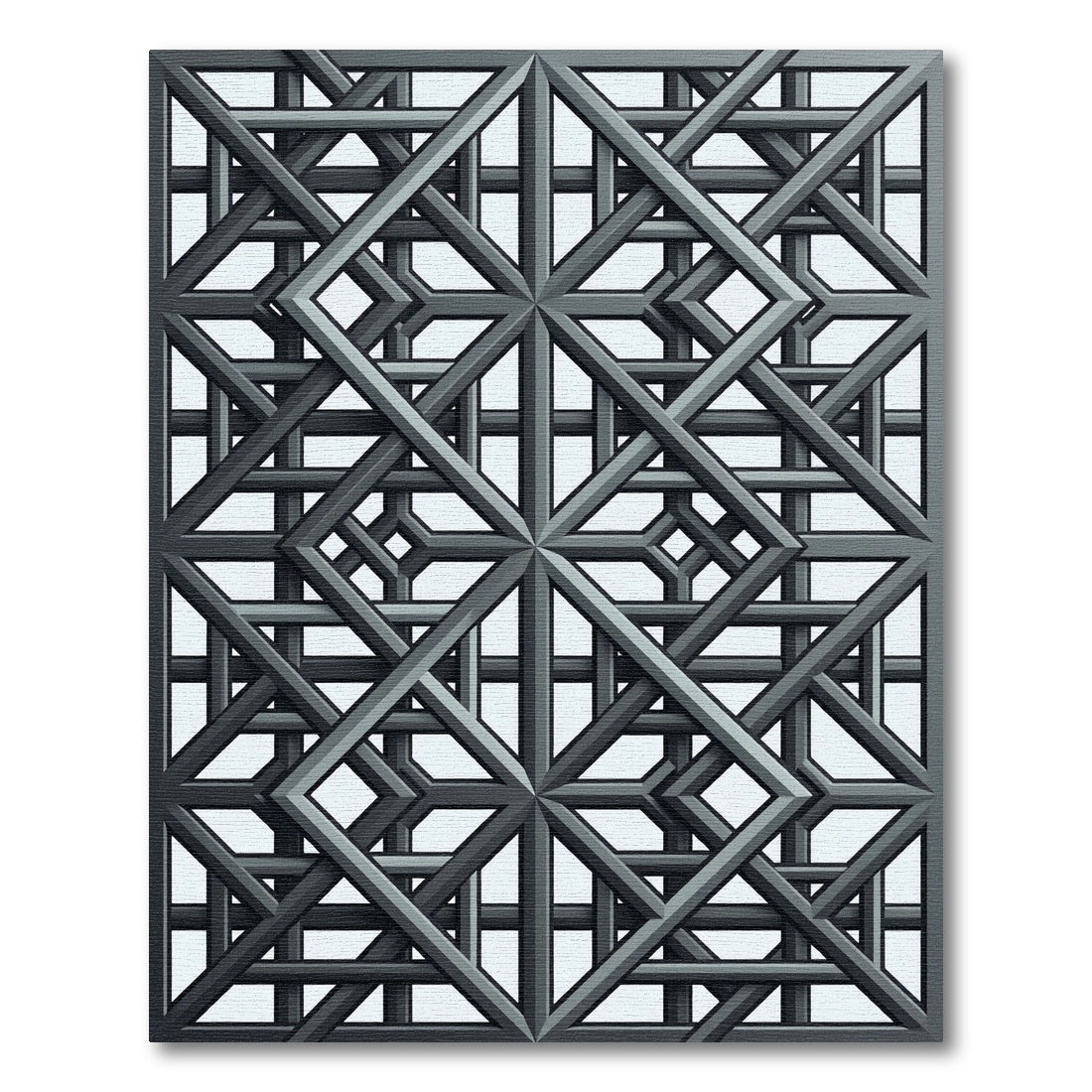 Sophisticated Charcoal Interlocking Geometric Grid Rug