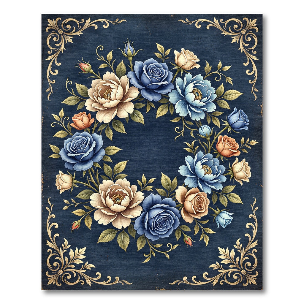 Vintage Blue Cream Floral Garland Rug