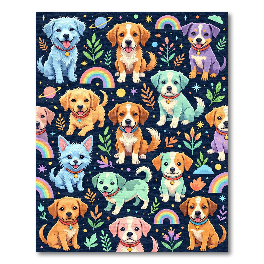 Colorful Puppy Cosmos Space Rainbow Illustration Rug
