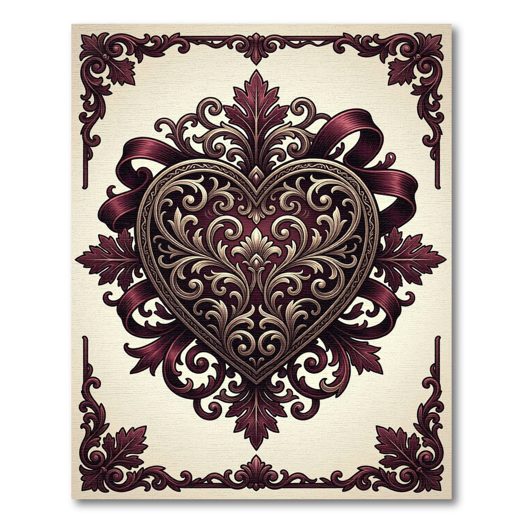Ornate Burgundy Heart Damask Accent Rug