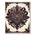 Ornate Burgundy Heart Damask Accent Rug
