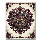 Ornate Burgundy Heart Damask Accent Rug