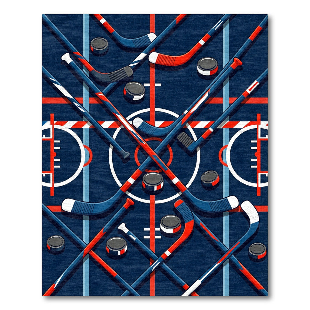 Modern Navy Hockey Stick Arena Grid Rug