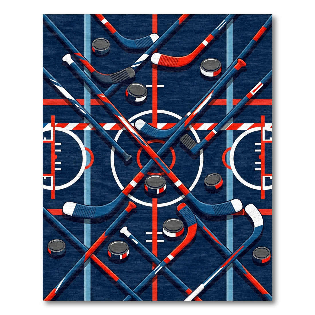 Modern Navy Hockey Stick Arena Grid Rug