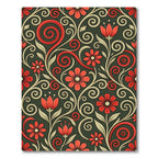 Red Floral Swirl Scroll Work Rug