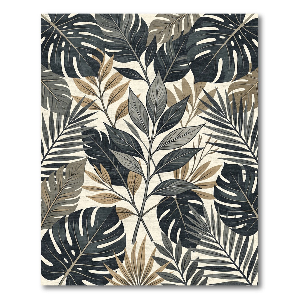Monochromatic Tropical Foliage Leaf Botanical Rug