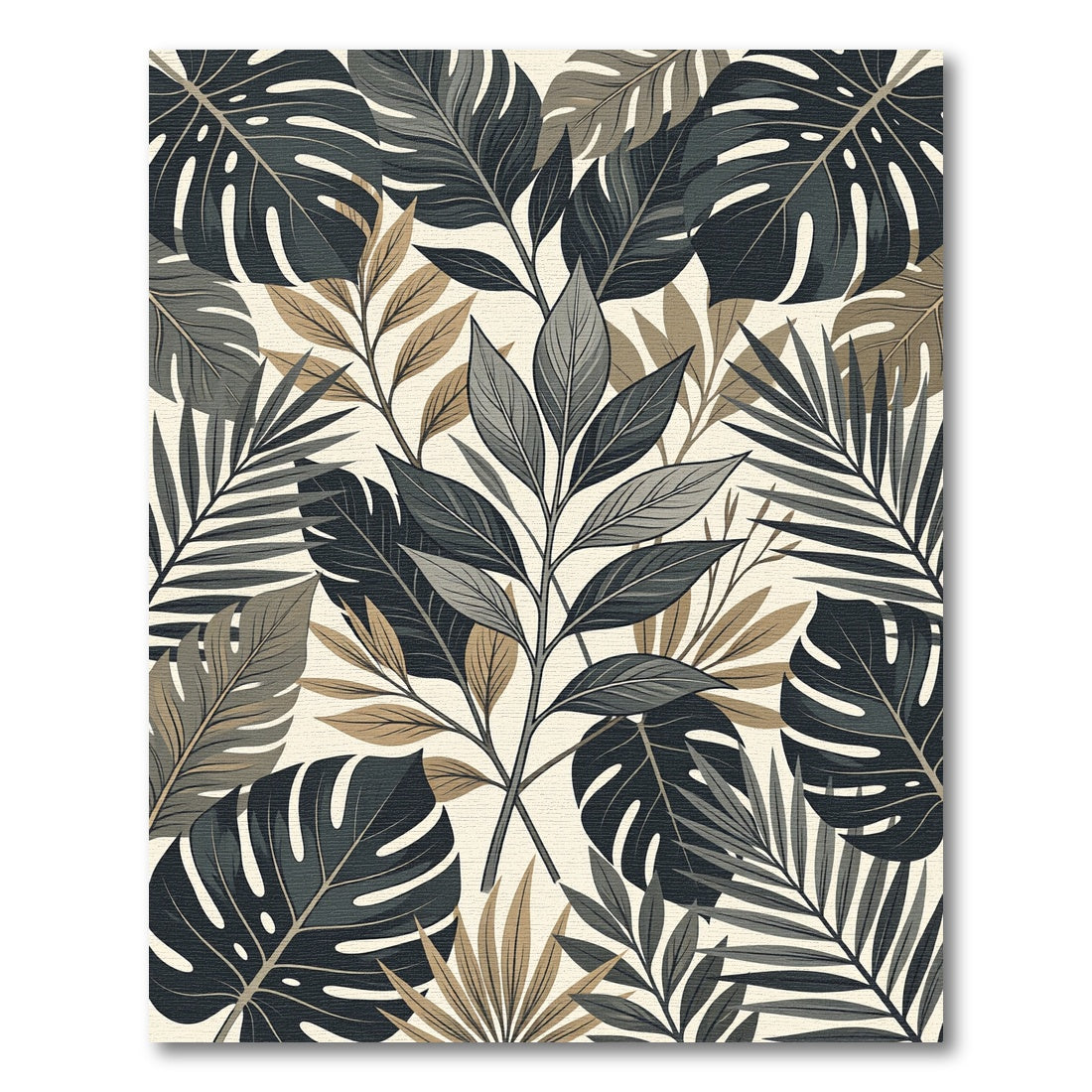 Monochromatic Tropical Foliage Leaf Botanical Rug