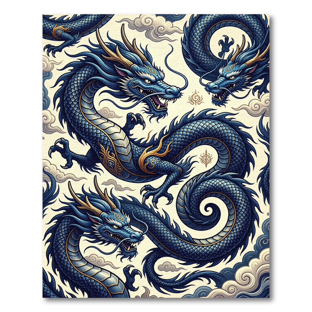Majestic Azure Dragon Serpent Clouds Rug