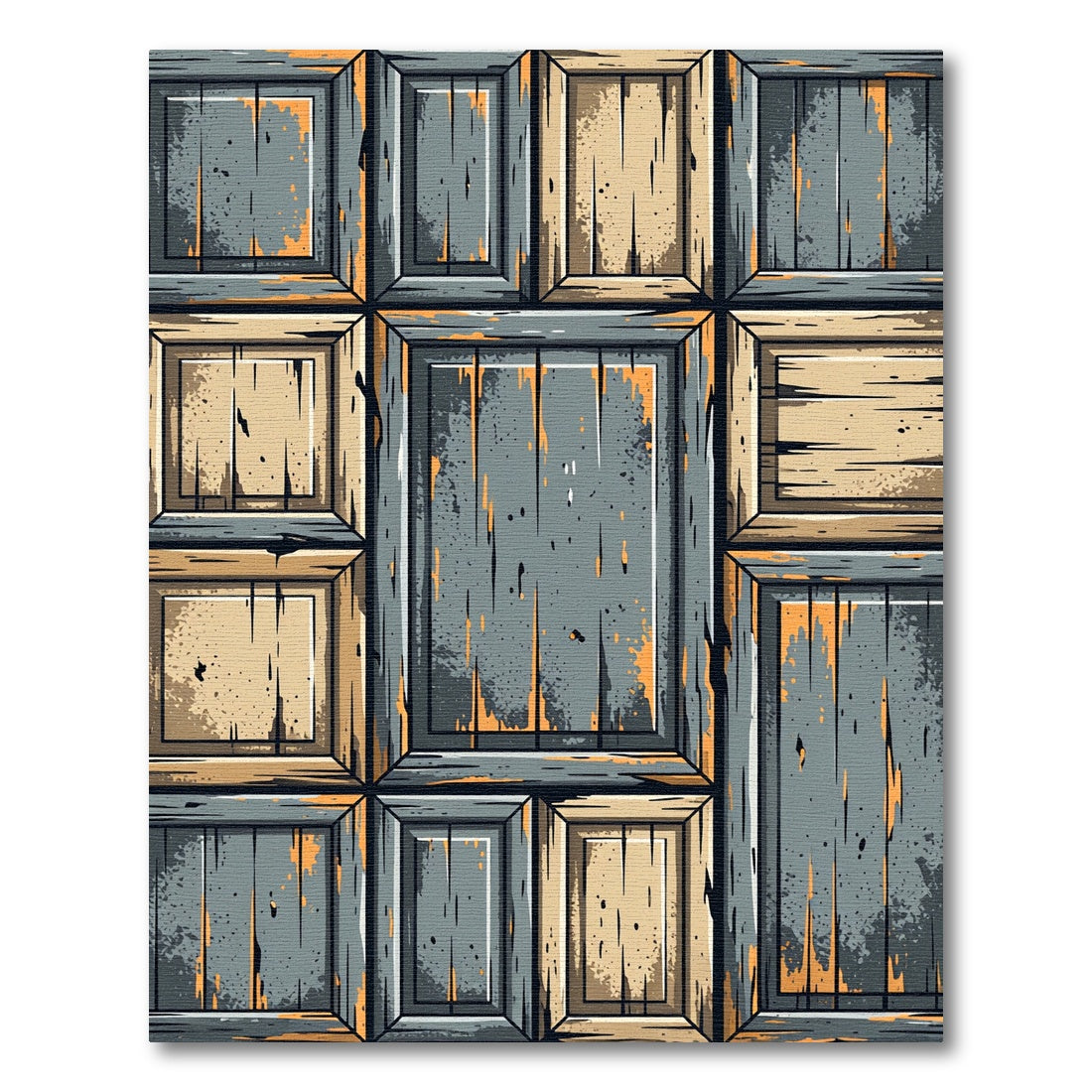 Weathered Wood Panel Grid Rug