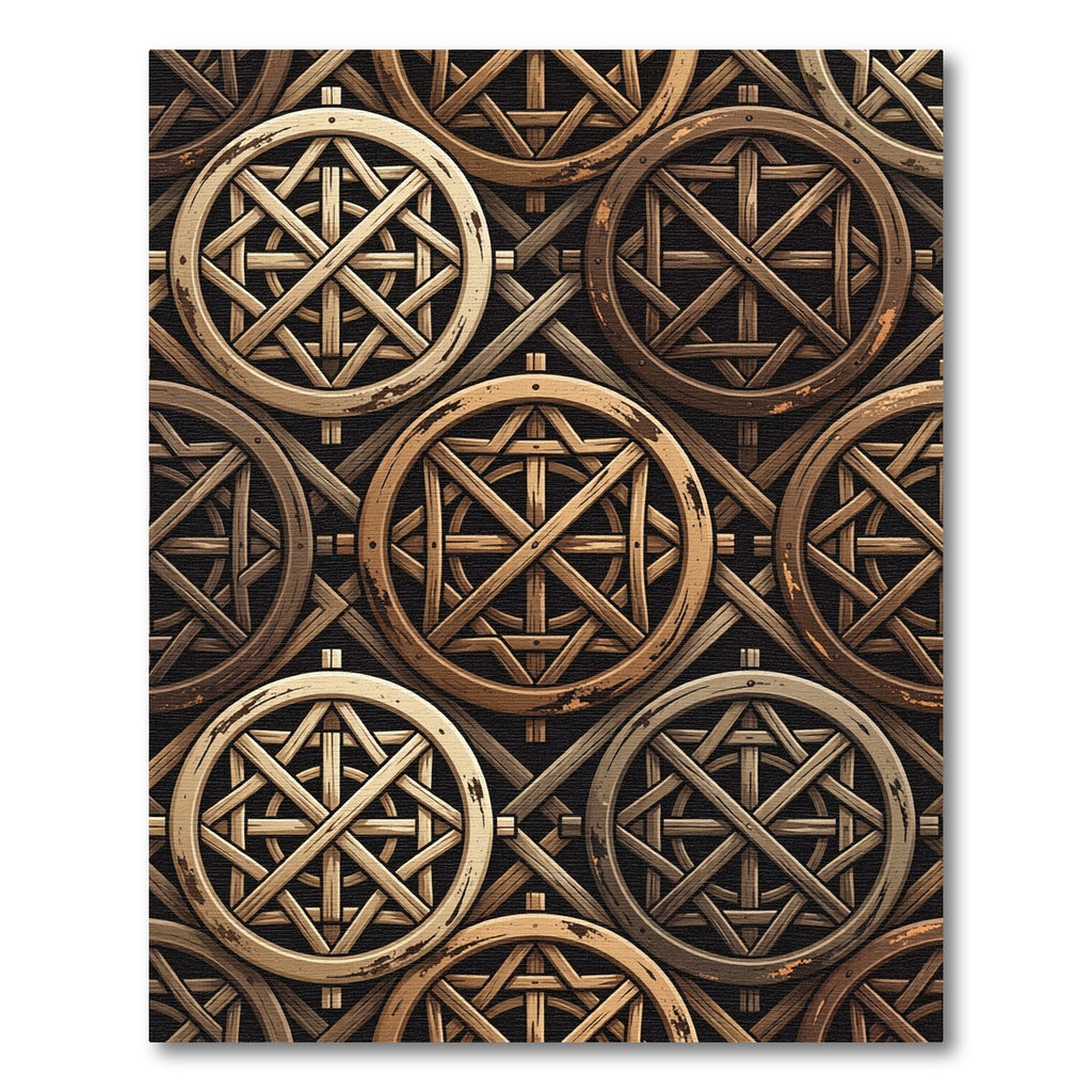 Rustic Bronze Interlocking Wooden Wheel Rug