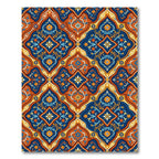 Ornate Blue and Copper Floral Tile Rug