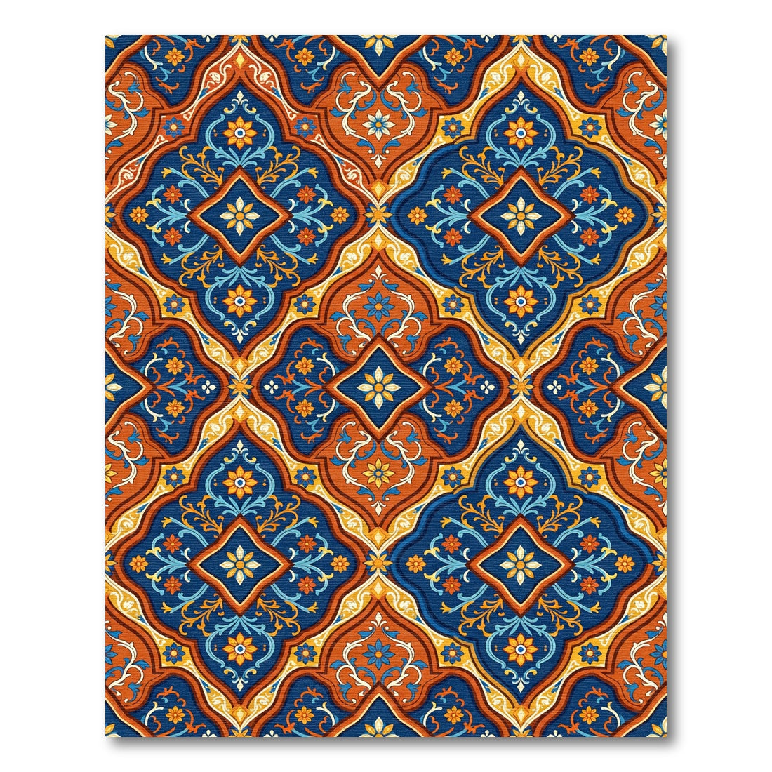 Ornate Blue and Copper Floral Tile Rug